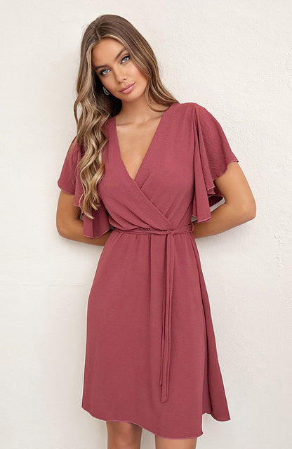 Florence Dusty Rose V-Neck Midi Dress - Style 5