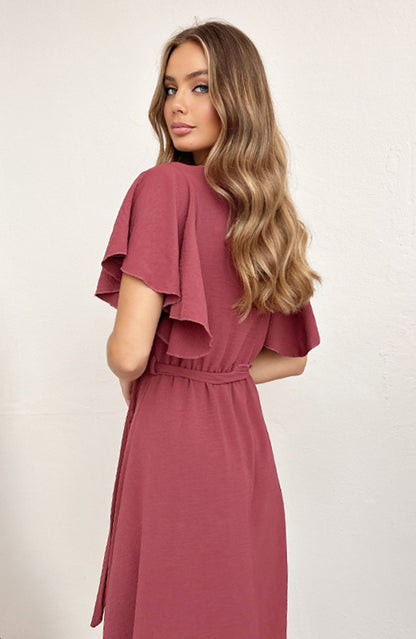 Florence Dusty Rose V-Neck Midi Dress - Detail