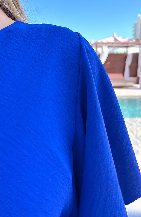 Florence Cobalt Blue V-Neck Midi Dress - Style 5