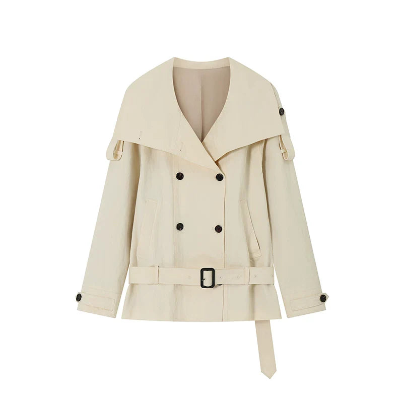 Noelle High-Collar Trench Jacket - Cream