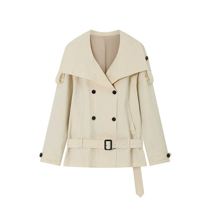 Noelle High-Collar Trench Jacket - Cream