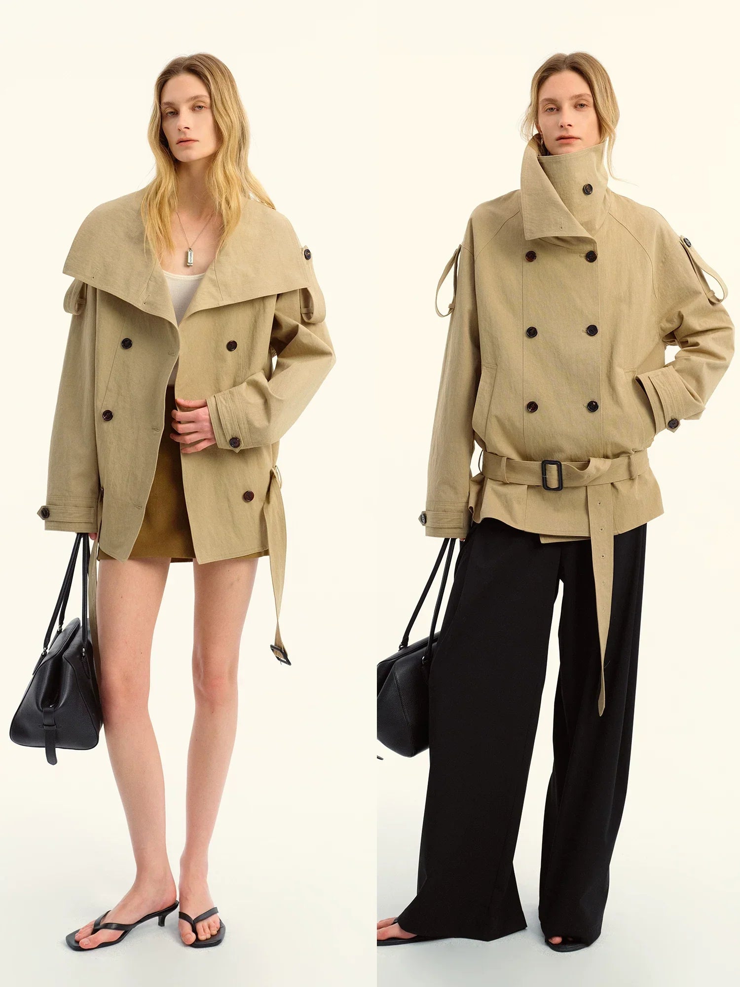 Noelle High-Collar Trench Jacket - Detail