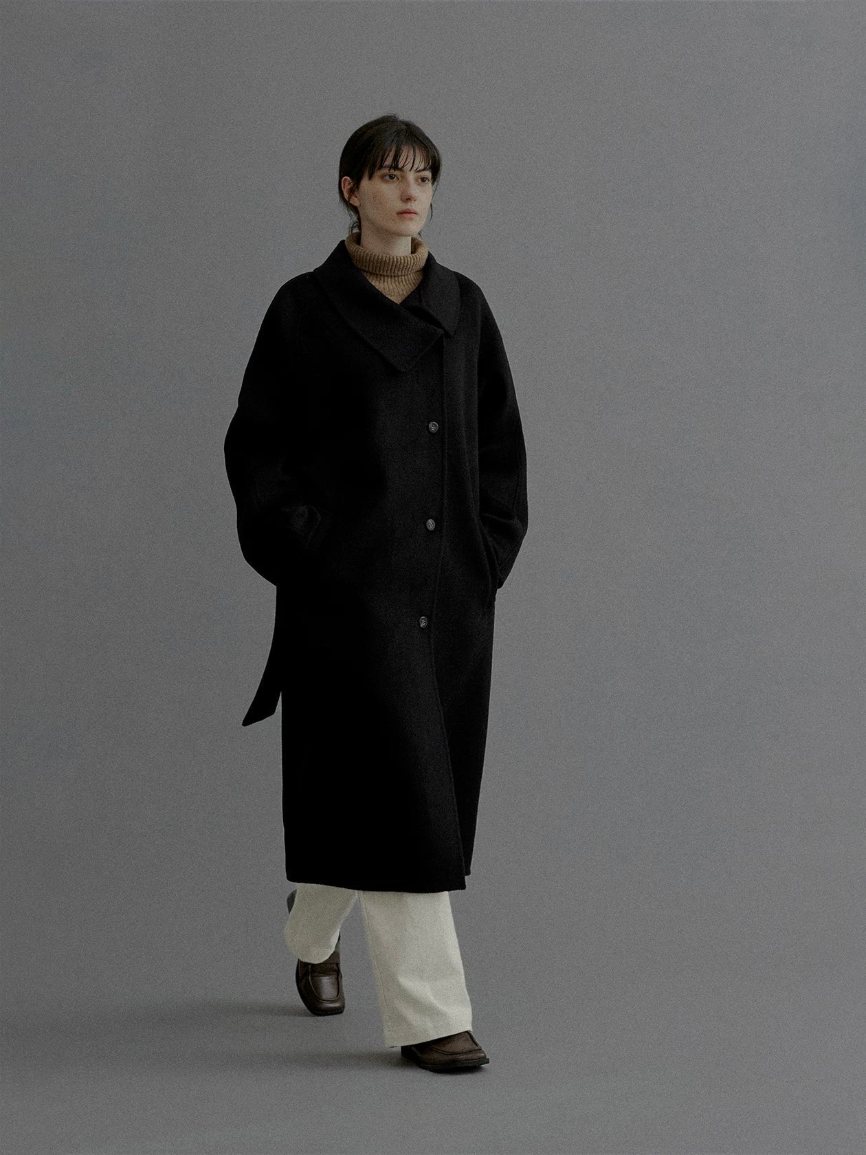 Eloise | Oversized Belted Wool Coat | Long Shawl-Collar Coat with Dropped Shoulders
