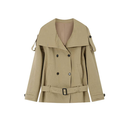 Noelle High-Collar Trench Jacket - Khaki