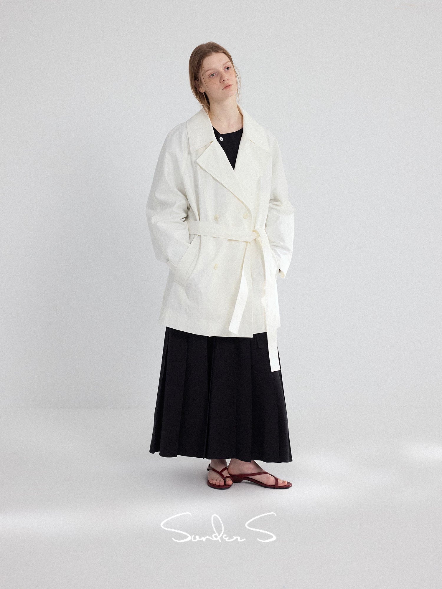 Renee Textured Trench Coat - White