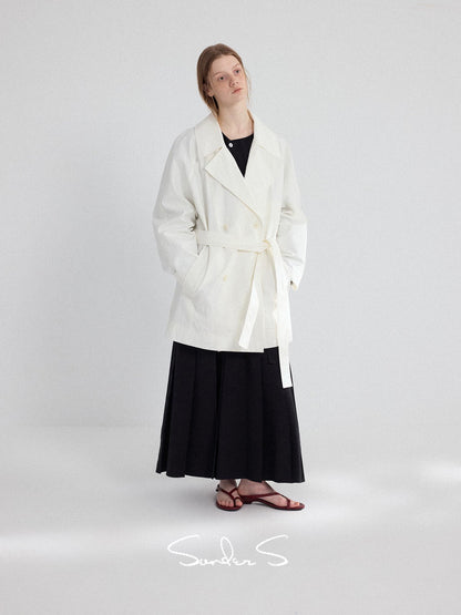 Renee Textured Trench Coat - White