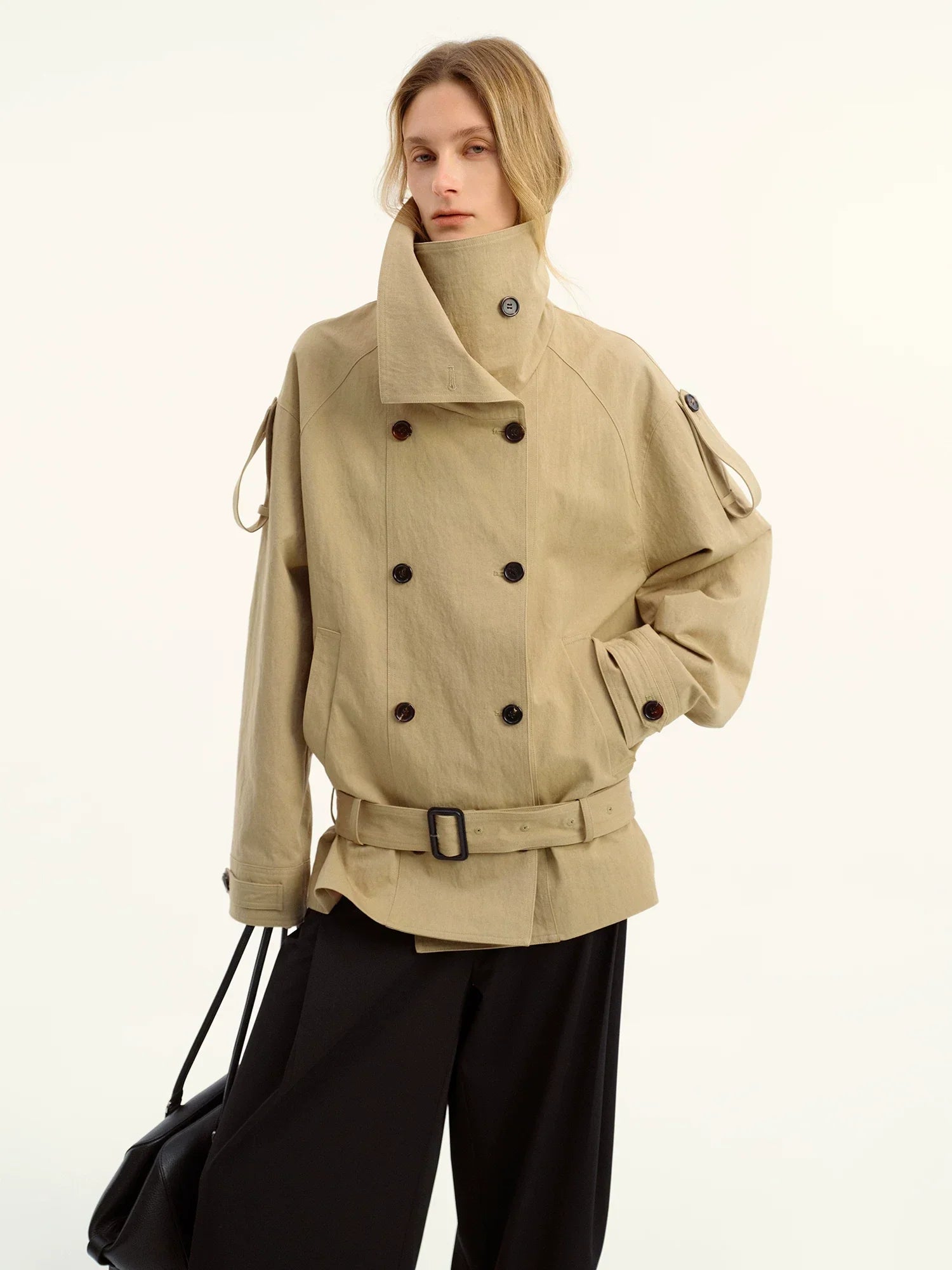 Noelle High-Collar Trench Jacket - Collar