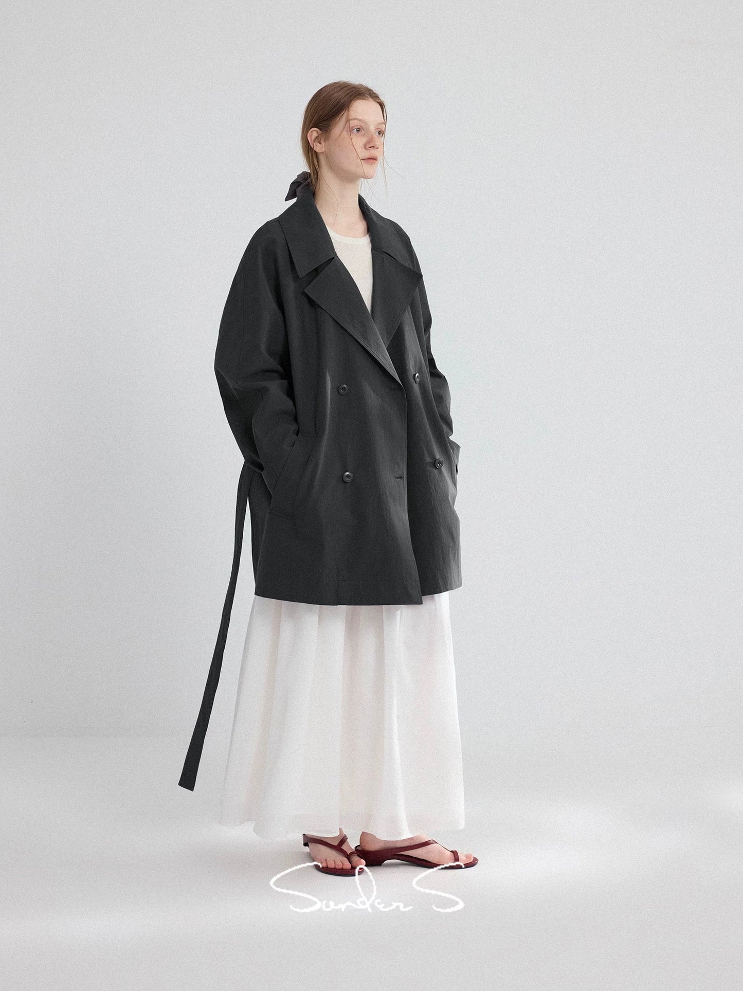 Renee Textured Trench Coat - Gray