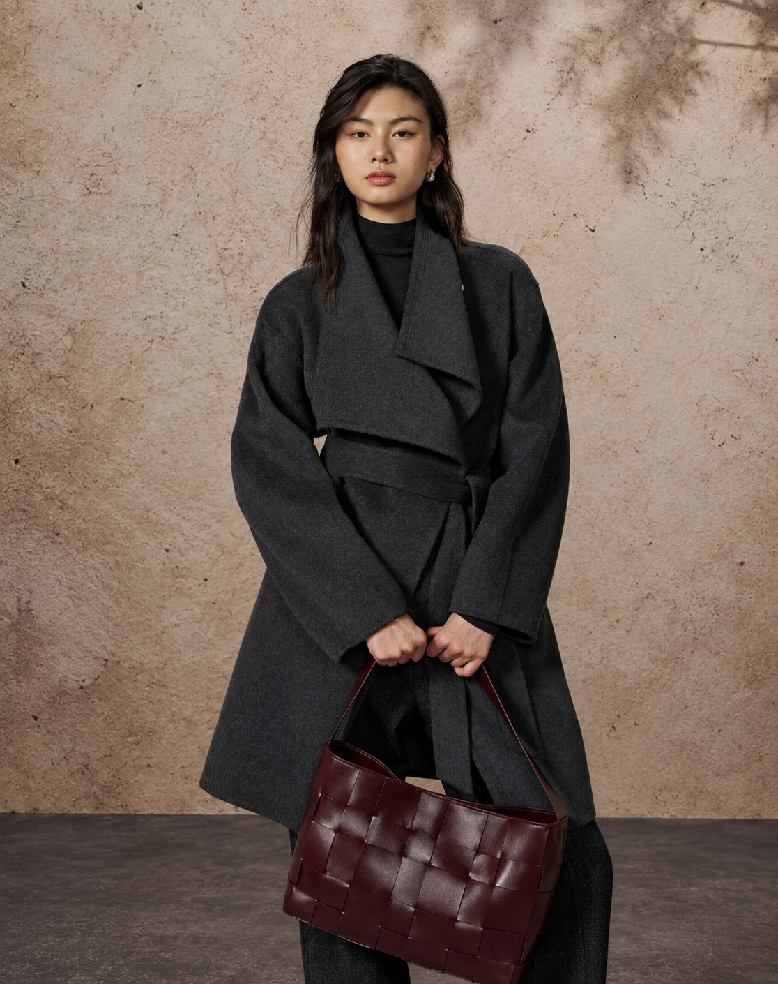 NRLA Wrap Coat Draped Shawl Collar Belted