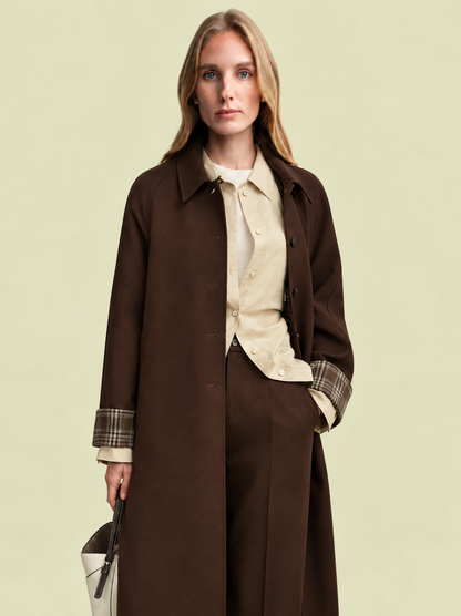NRLA Merino Plaid-Cuff Long Coat