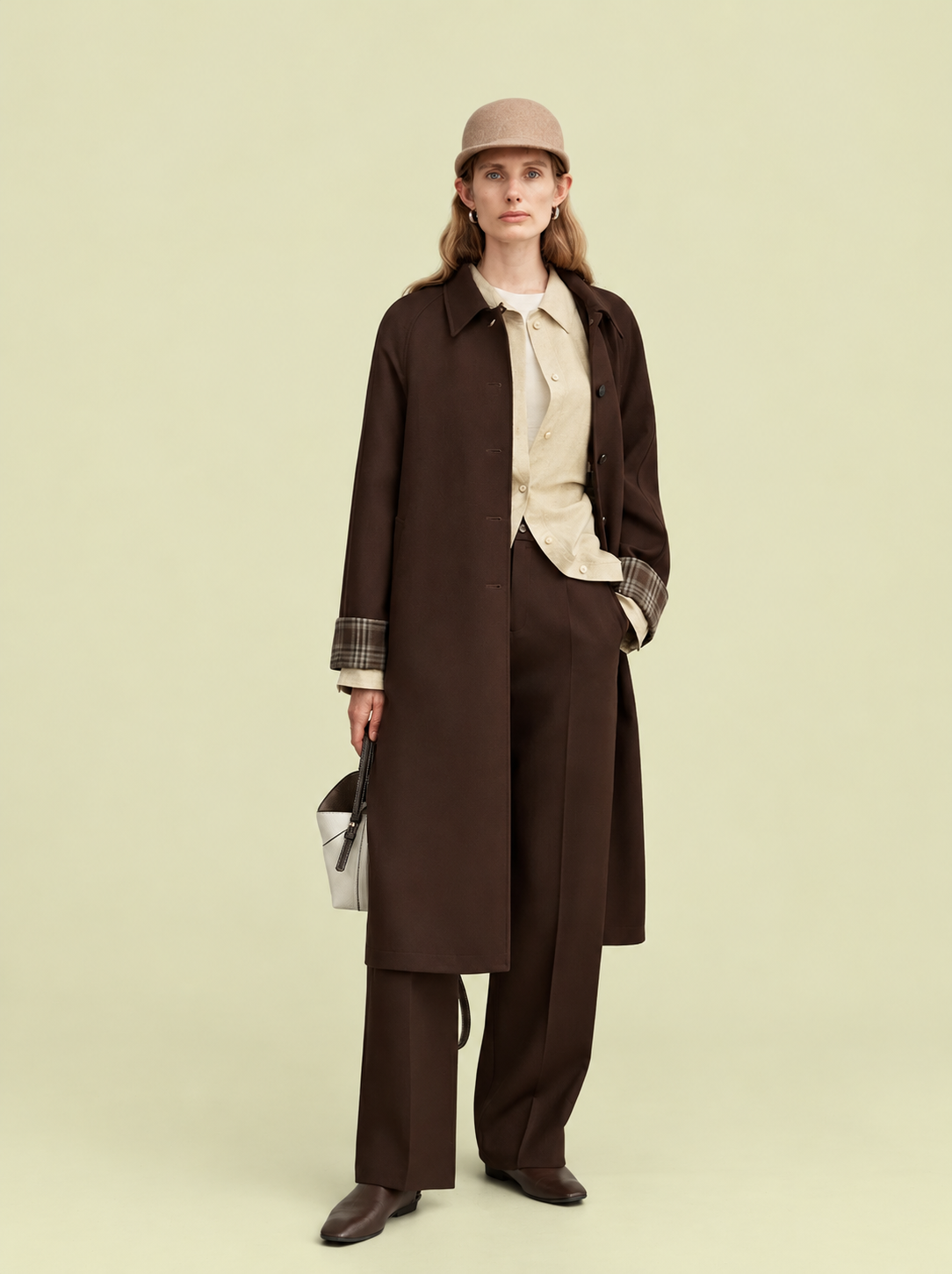 NRLA Merino Plaid-Cuff Long Coat
