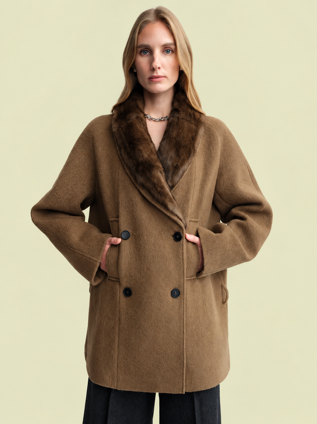NRLA Alpaca Wool Shawl-Collar Coat