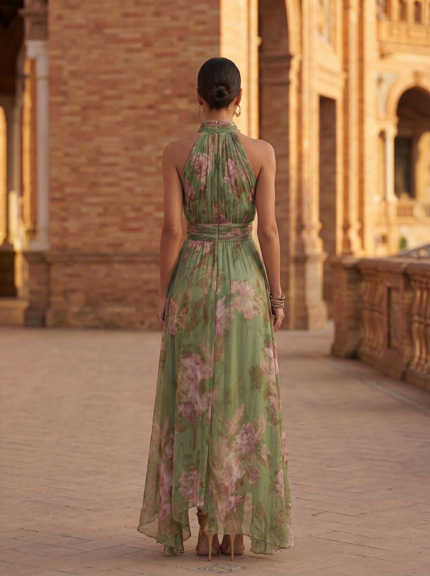 Olivia Halter Neck Cinched Waist Flowy Midi Dress | Norella Boutique Boston