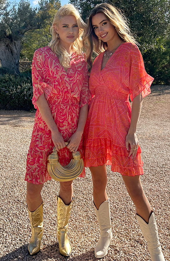 Marrit Coral Print Short Sleeve Midi Dress - Style 6