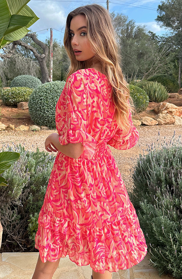 Marrit Coral Print Short Sleeve Midi Dress - Style 5