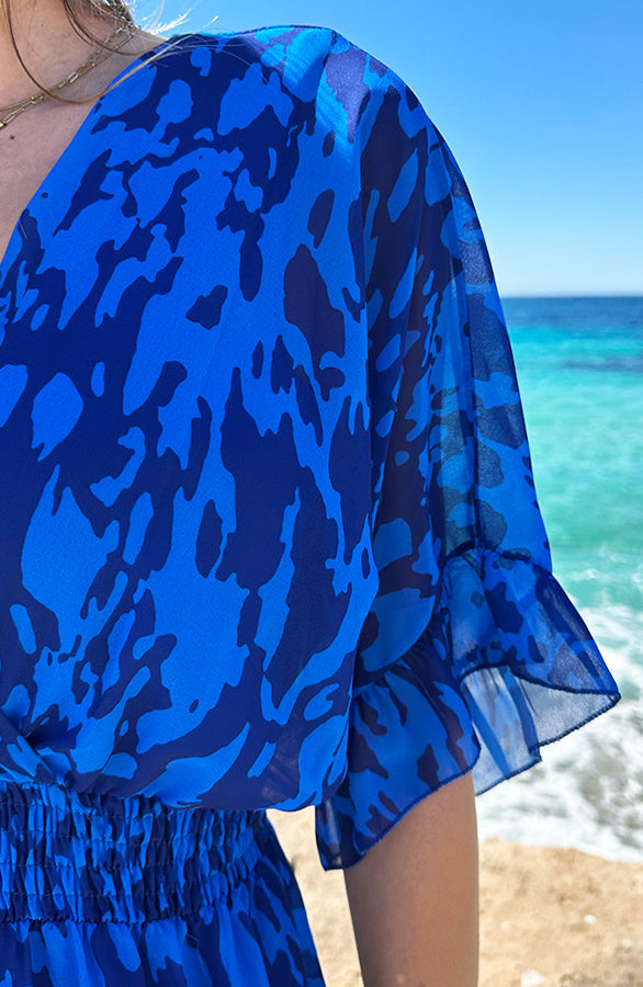 Marrit Cobalt Leopard Print Short Sleeve Midi Dress - Style 6