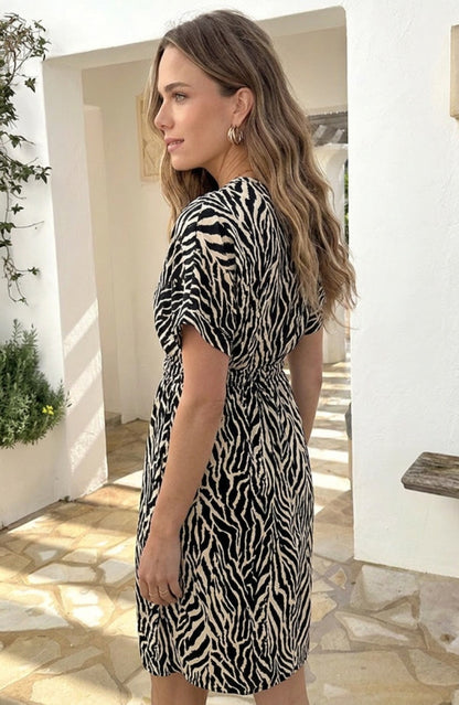 Fenna Beige Zebra Print Wrap Midi Dress - Style 5