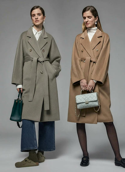 Carol Double-Breasted Wool Coat - Black Long