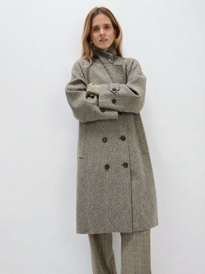 Rosalie Herringbone Double-Breasted Coat
