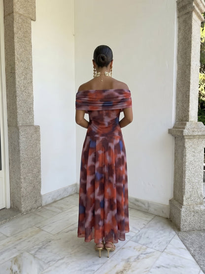 Toledo Printed One-Shoulder Flowy Midi Dress | Norella Boutique Boston