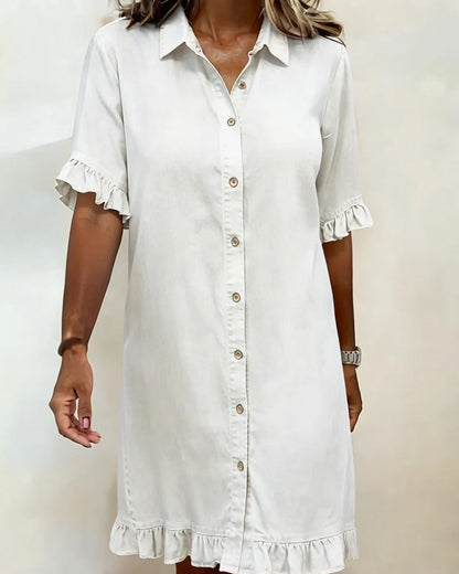 Delphine | Casual Denim Ruffle-Sleeve Button Dress