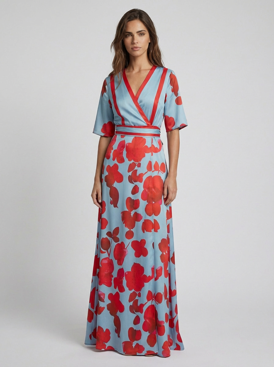Pilar Deep V-Neck Elegant Long Maxi Dress | Norella Boutique Boston