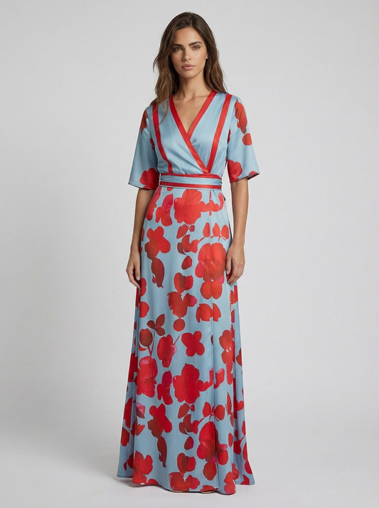 Pilar Deep V-Neck Elegant Long Maxi Dress | Norella Boutique Boston