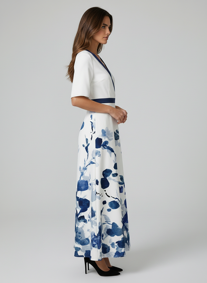 Pilar Deep V-Neck Elegant Long Maxi Dress | Norella Boutique Boston