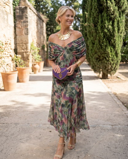 Elegant V-Neck Pleated Waist Party Maxi Dress | Norella Boutique Boston