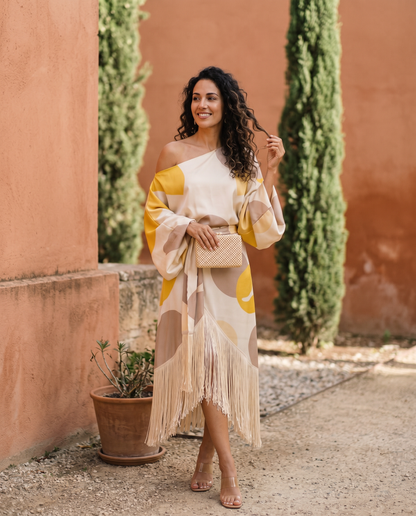 Daniela Yellow Fringe Two-Piece Midi Dress Set | Norella Boutique Boston