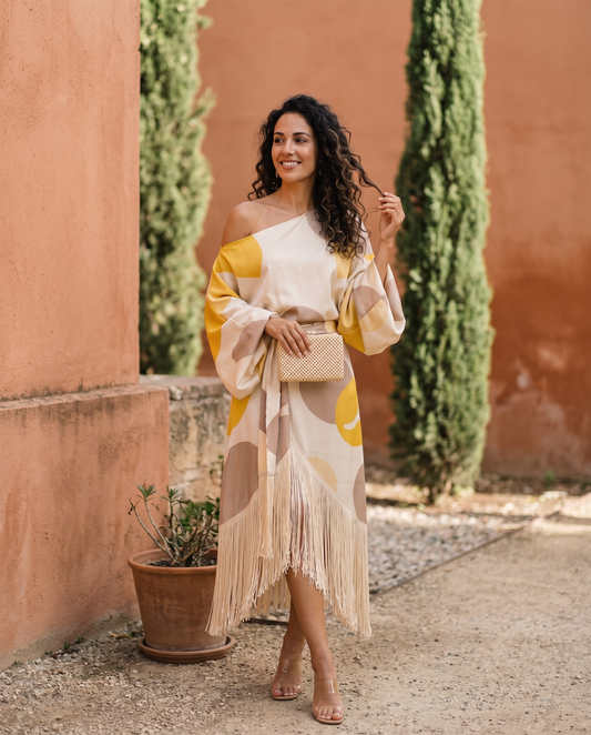Daniela Yellow Fringe Two-Piece Midi Dress Set | Norella Boutique Boston