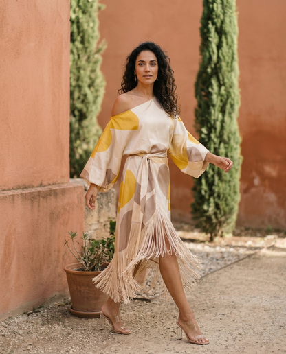 Daniela Yellow Fringe Two-Piece Midi Dress Set | Norella Boutique Boston