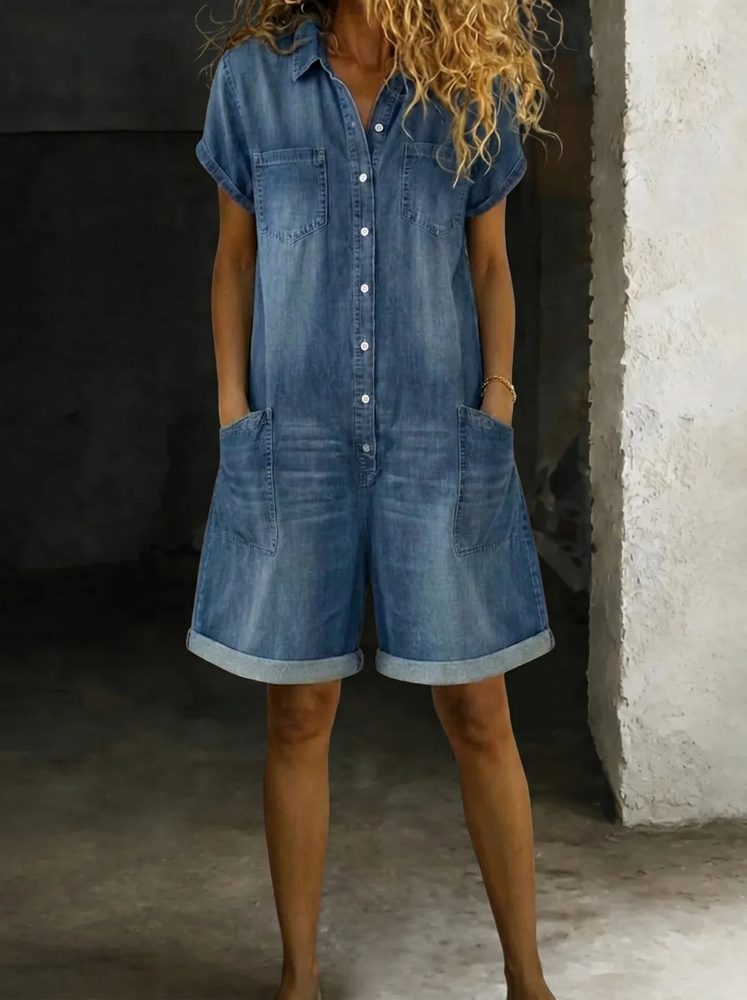 Ottoline | Vintage Cotton Denim-Look Wide-Leg Overall