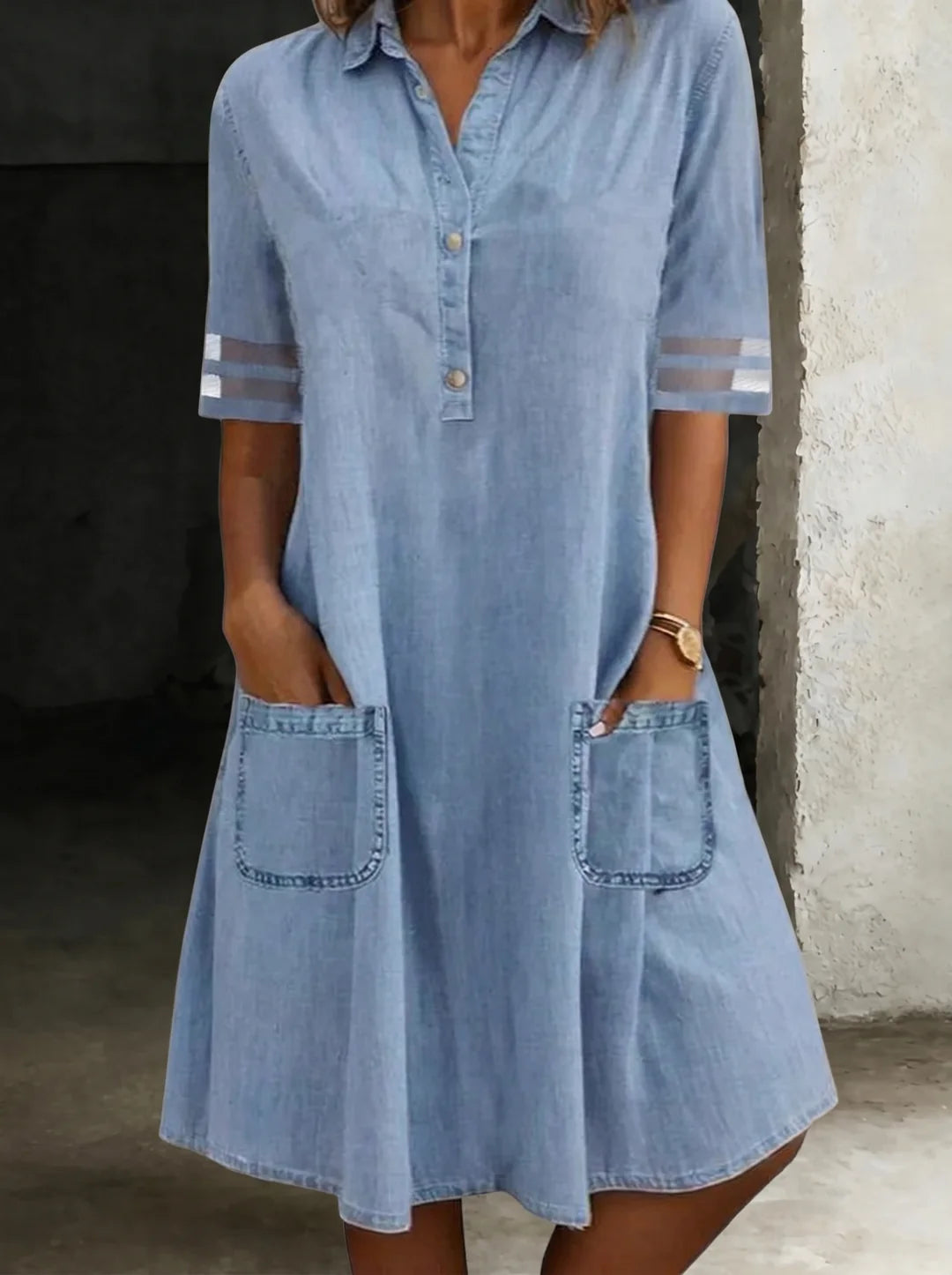 Evangeline | Silhouette-Flattering Button-Front Denim Dress
