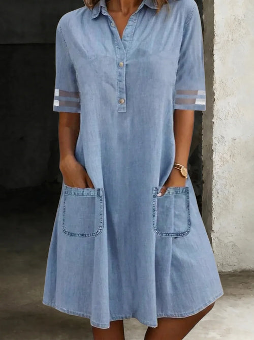 Evangeline | Silhouette-Flattering Button-Front Denim Dress