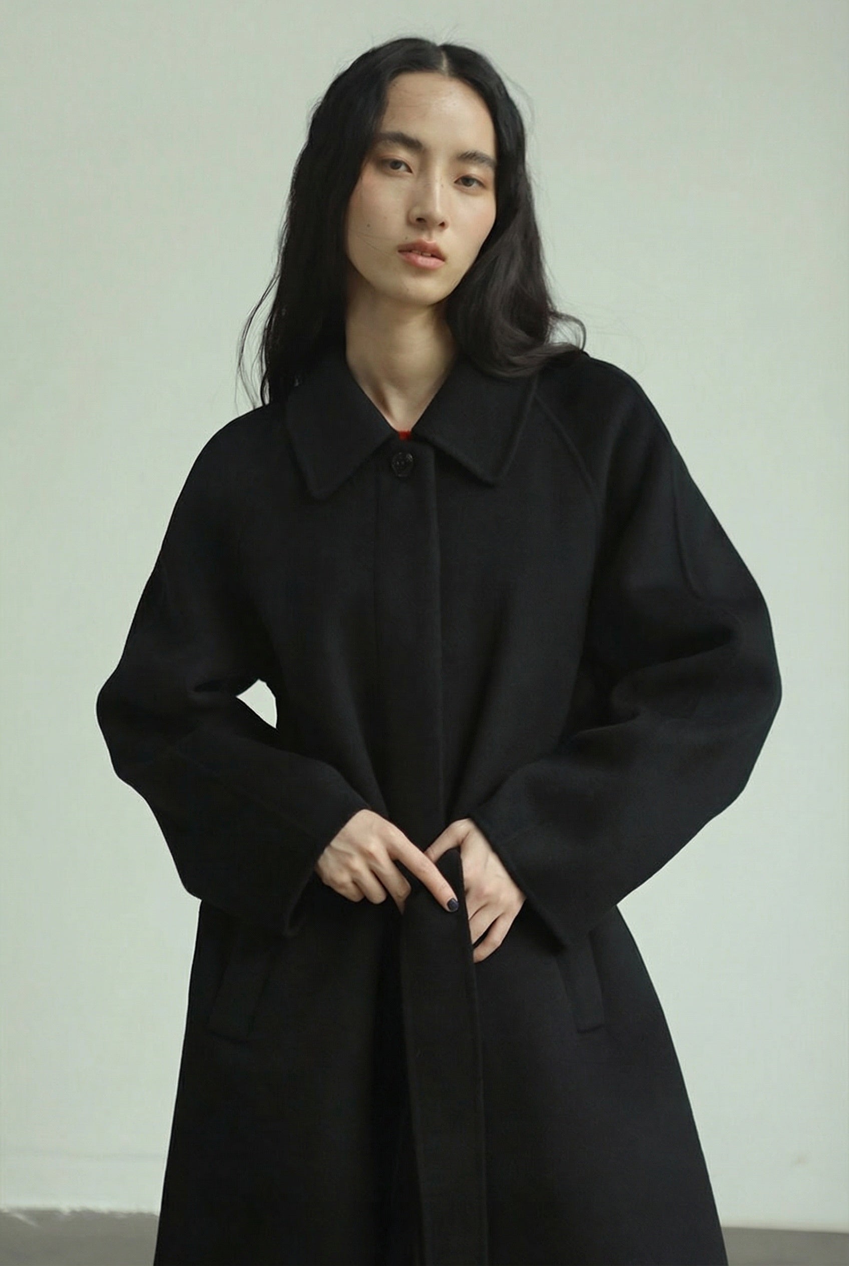 Chloe Belted Collar Coat - Black