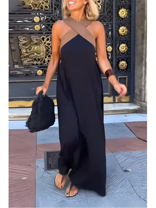 Delphine Crossover Short Summer Dress - Black