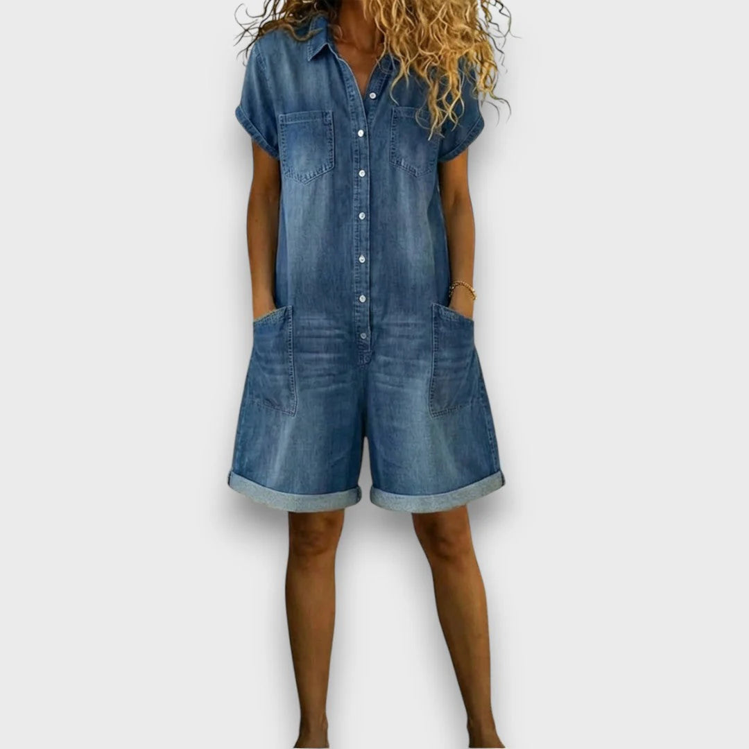 Ottoline | Vintage Cotton Denim-Look Wide-Leg Overall