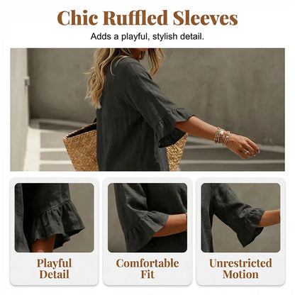 Luminara | Elegant Ruffle Sleeve Top with Wide-Leg Pants