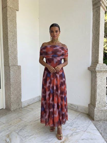 Toledo Printed One-Shoulder Flowy Midi Dress | Norella Boutique Boston