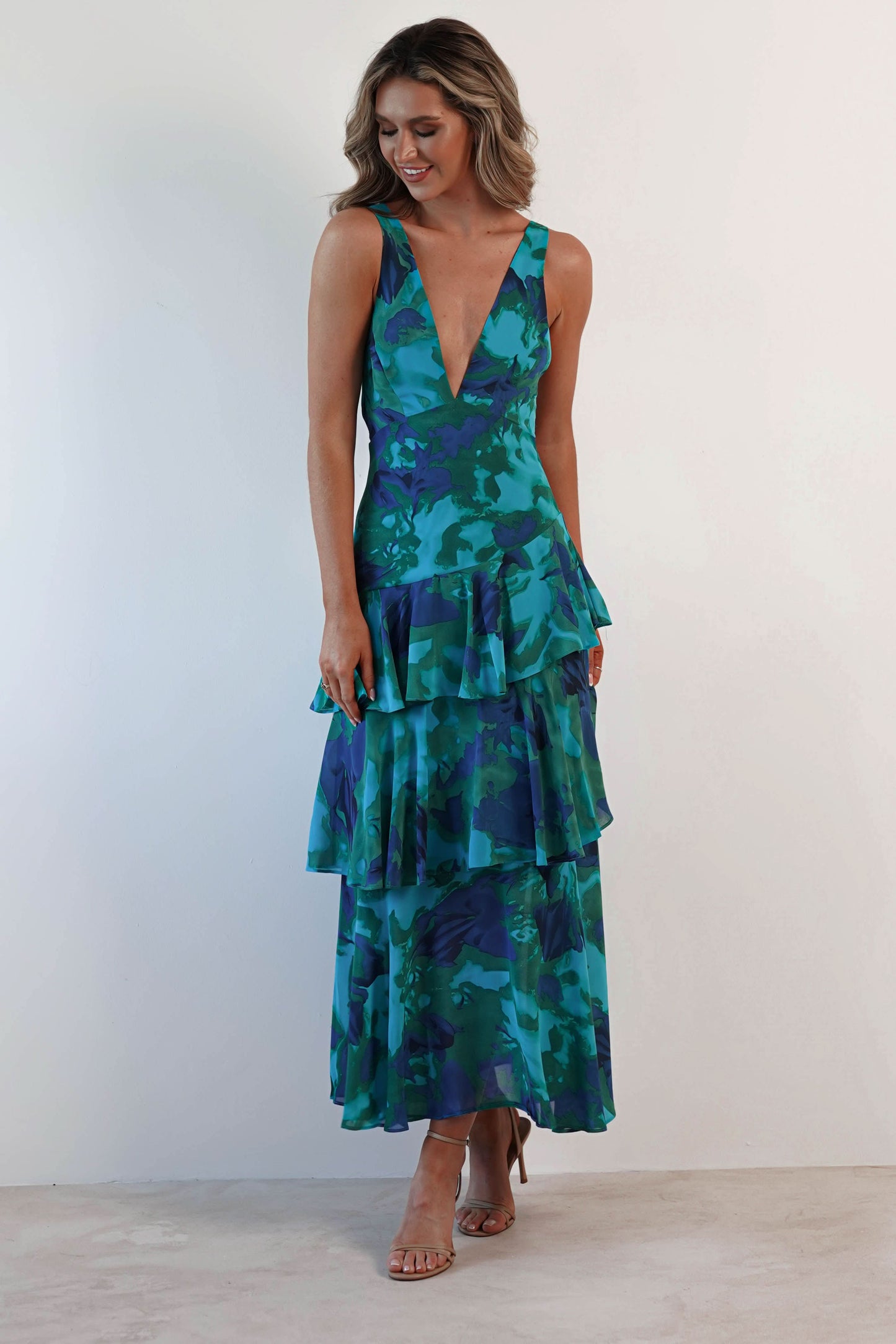 Eva Tiered Ruffle Flowy Midi Dress | Norella Boutique Boston