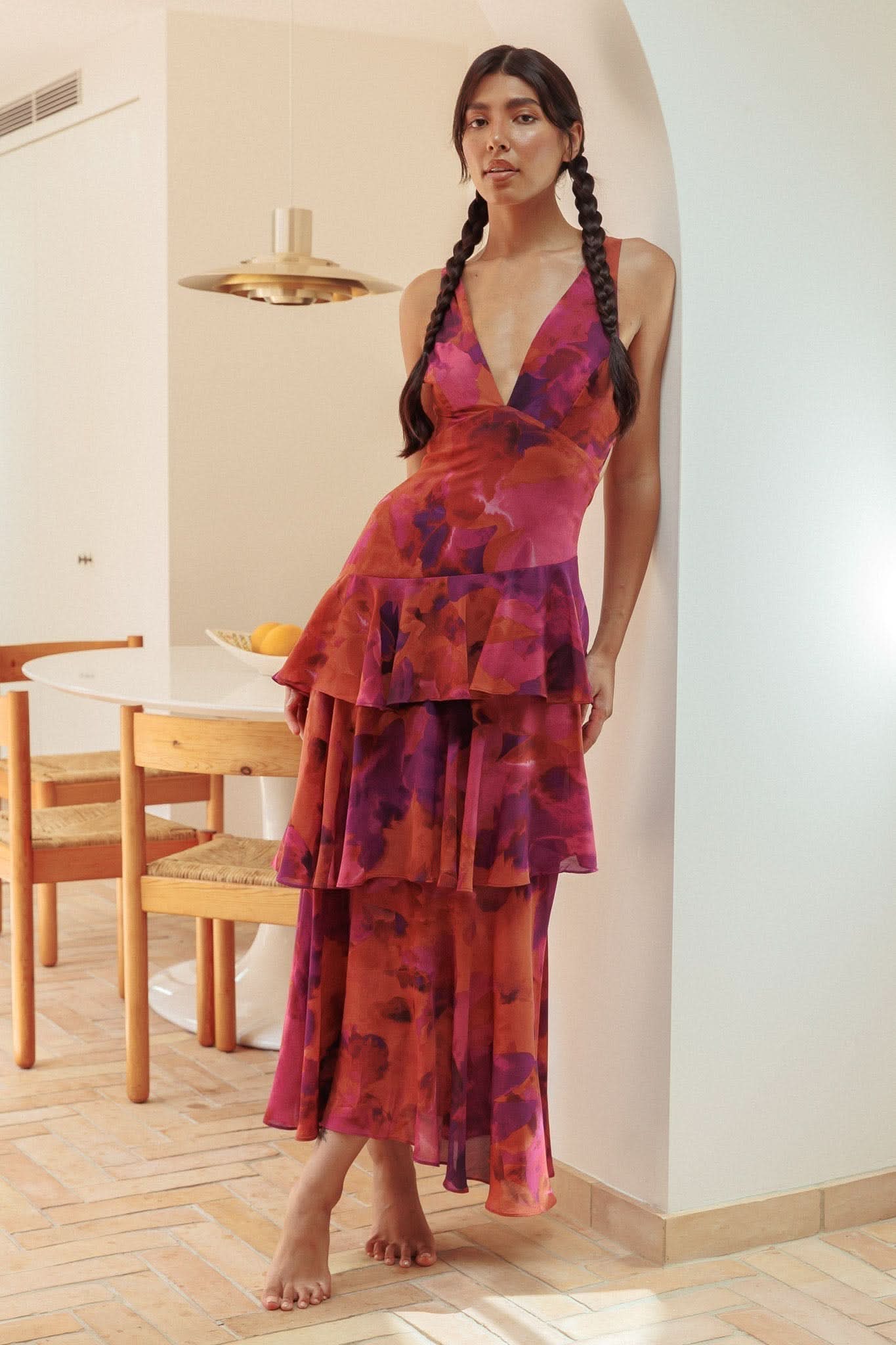 Eva Tiered Ruffle Flowy Midi Dress | Norella Boutique Boston