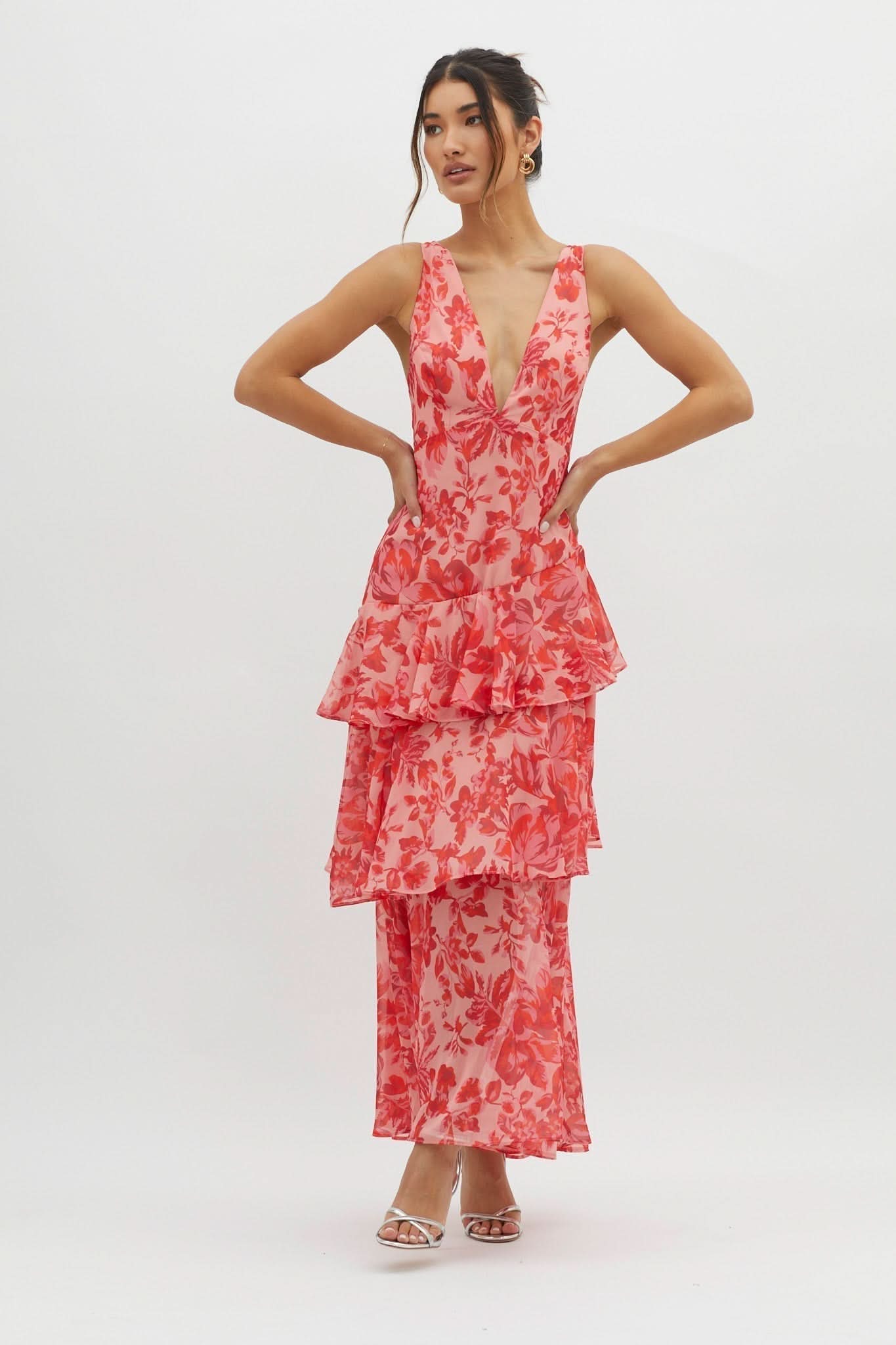 Eva Tiered Ruffle Flowy Midi Dress | Norella Boutique Boston