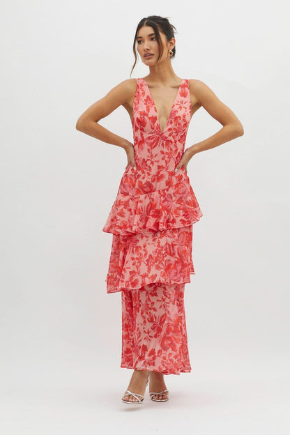 Eva Tiered Ruffle Flowy Midi Dress | Norella Boutique Boston