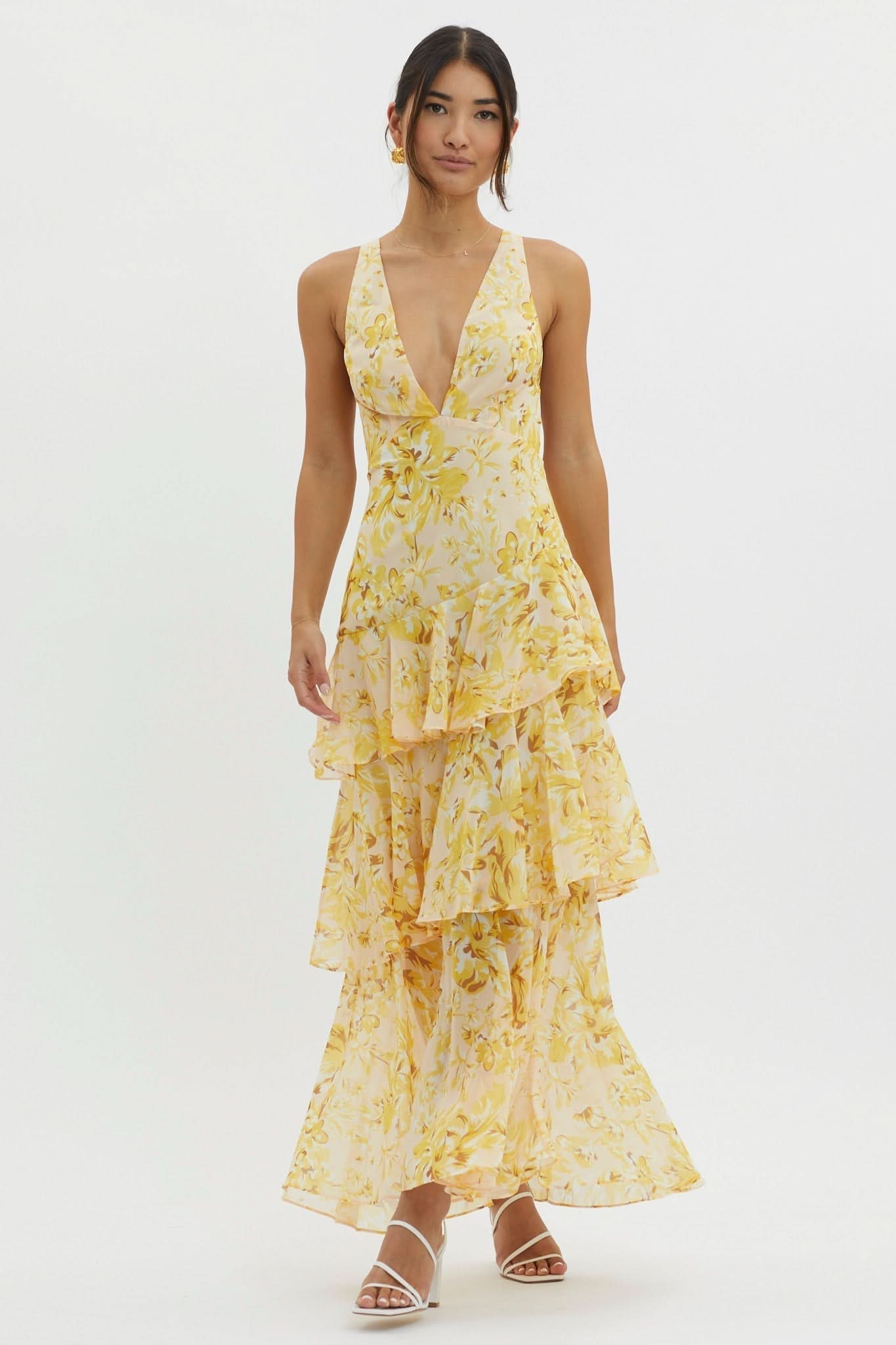 Eva Tiered Ruffle Flowy Midi Dress | Norella Boutique Boston