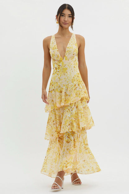 Eva Tiered Ruffle Flowy Midi Dress | Norella Boutique Boston