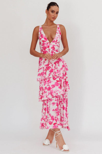 Eva Tiered Ruffle Flowy Midi Dress | Norella Boutique Boston