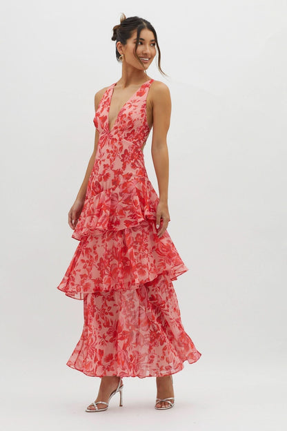 Eva Tiered Ruffle Flowy Midi Dress | Norella Boutique Boston