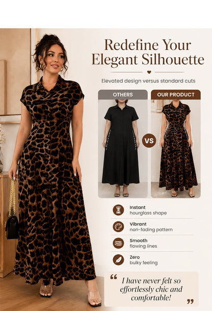 Women's Elegant Leopard Print Lapel Dress - Side View